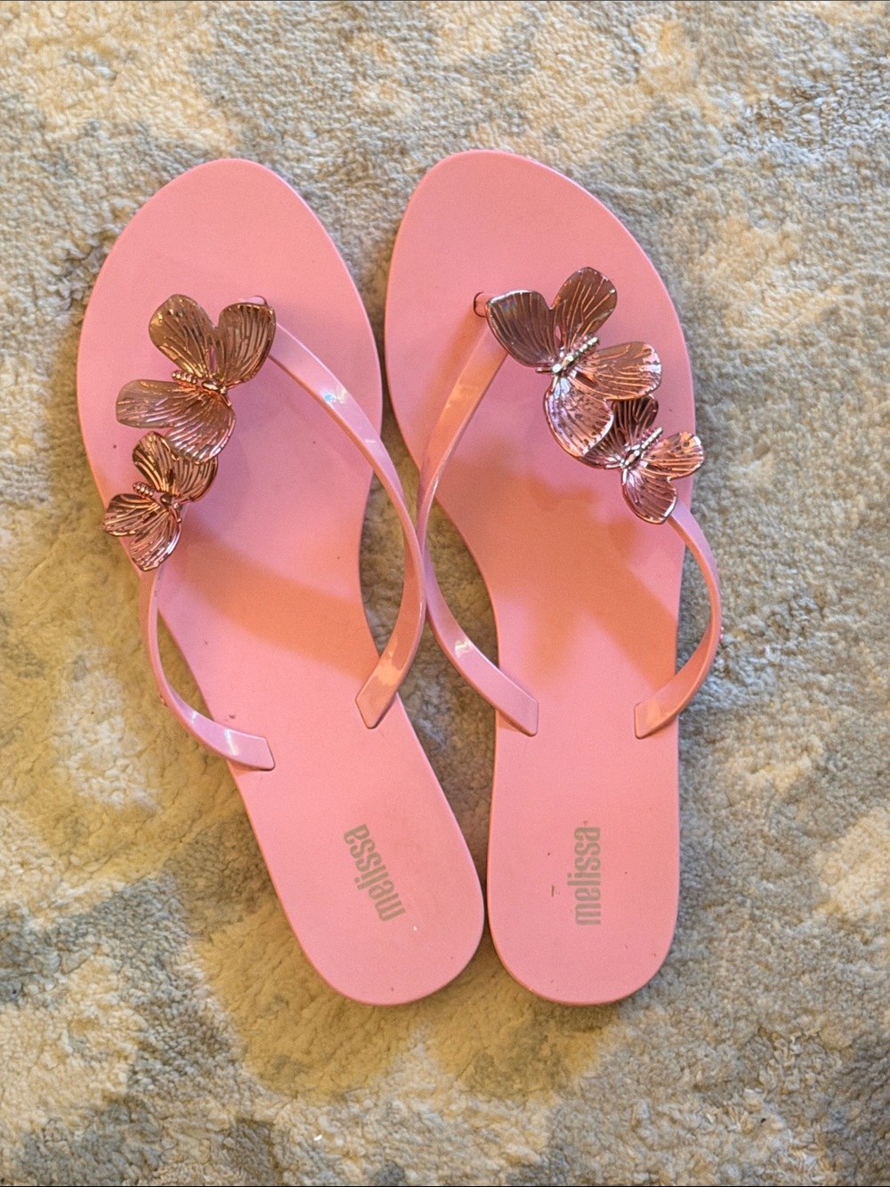 Melissa Pink Jelly Flip Sandals with Metallic Floral Accents